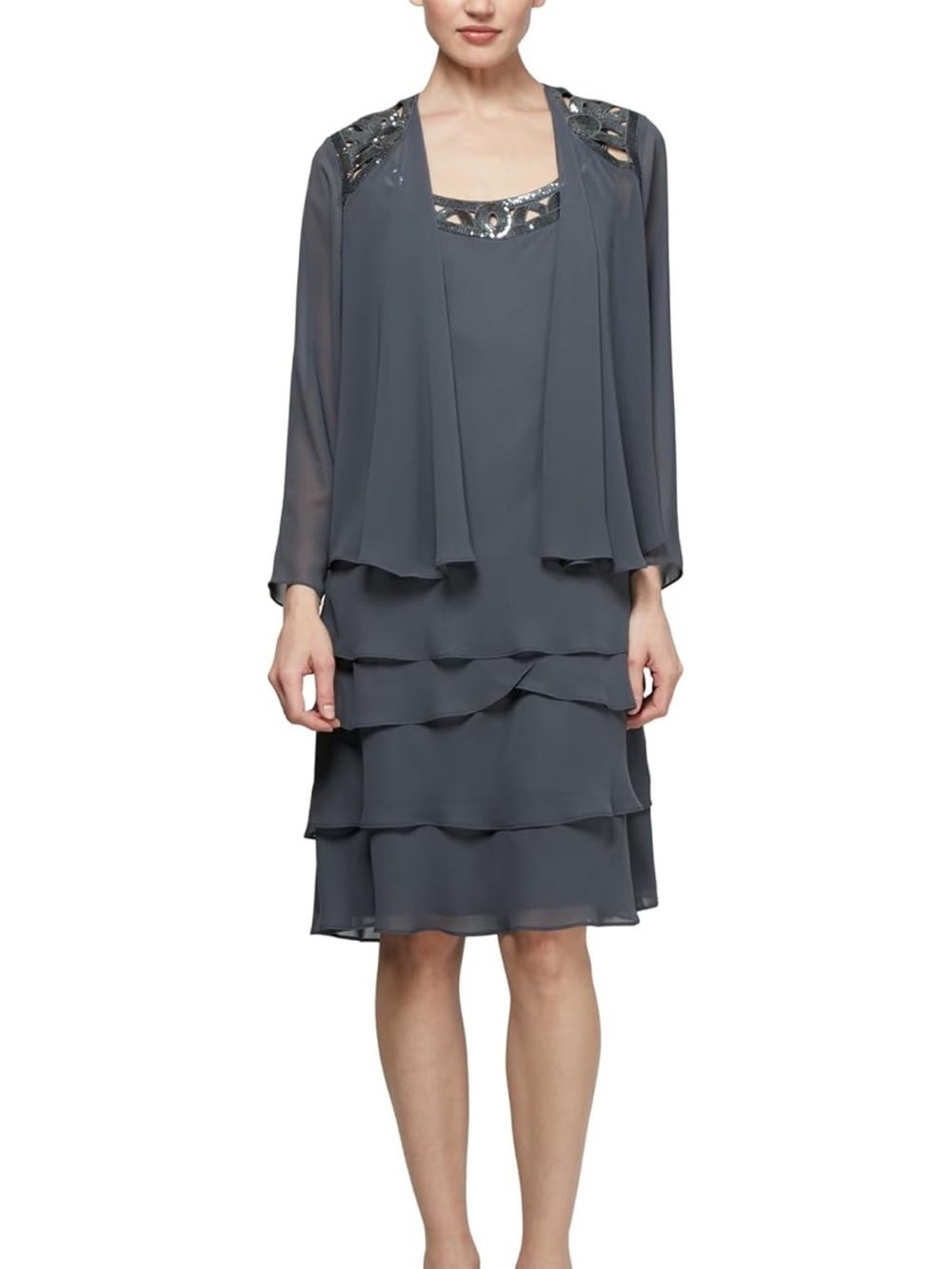 Petite Mother Of The Bride Jacket Dress With Sequined Cut 6P. 2032/DC-5